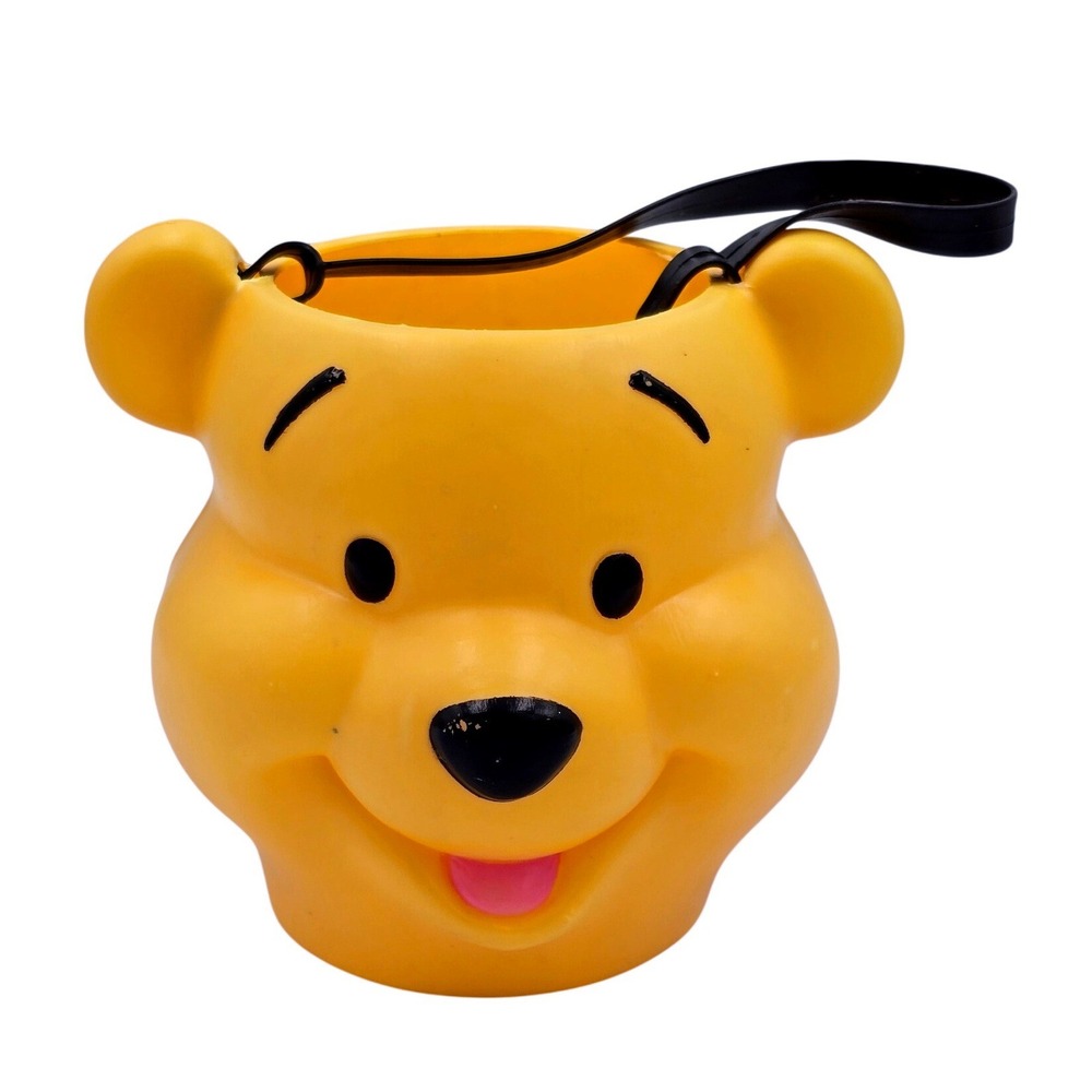 Vtg Disney Winnie the Pooh Plastic Blow Mold Halloween Easter Bucket Yellow Bear